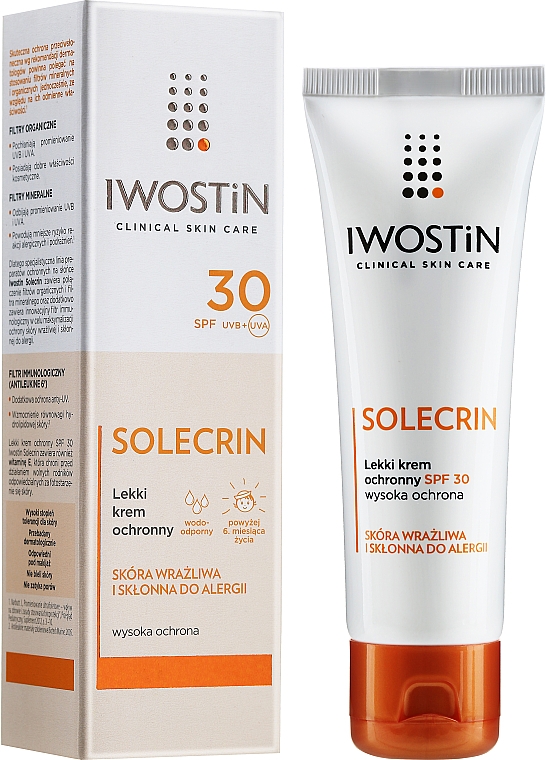 קרם הגנה קל לעור רגיש הנוטה לאלרגיה  Iwostin Solecrin Light Protective Cream SPF30