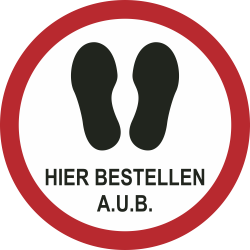 Hier bestellen a.u.b. (rond) sticker