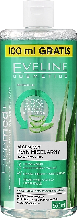 Odświeżająco-łagodzący aloesowy płyn micelarny 3 w 1 - Eveline Cosmetics Facemed+ 