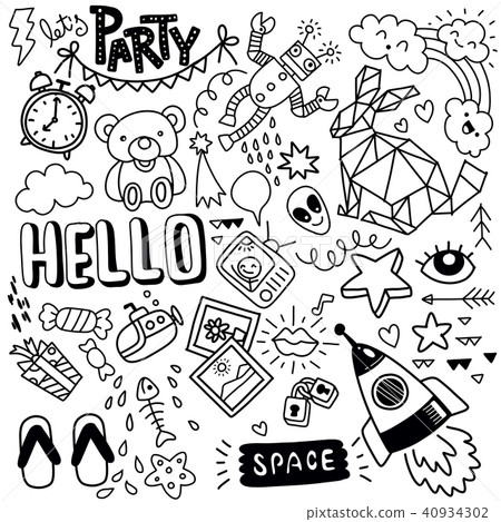 modern hand drawn doodle set, doodle objects - Stock Illustration ...