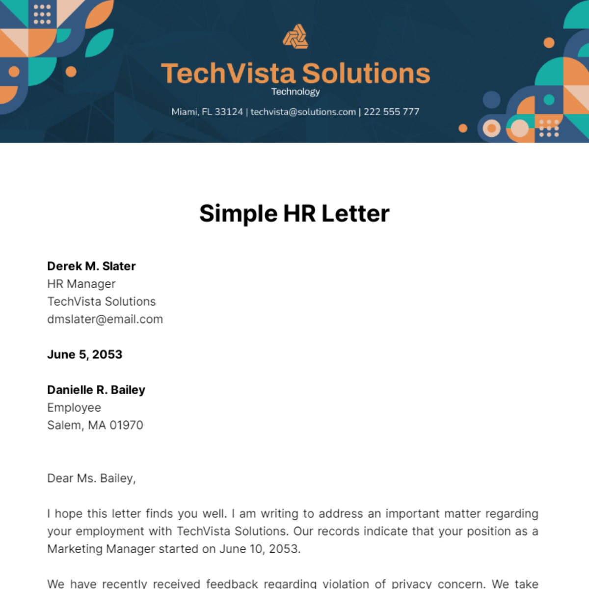 Simple HR Letter Template - Edit Online & Download