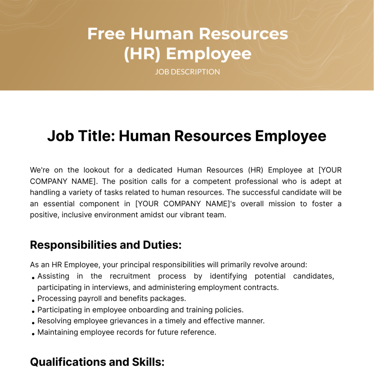 Human Resources (HR) Employee Job Description Template - Edit Online & Download