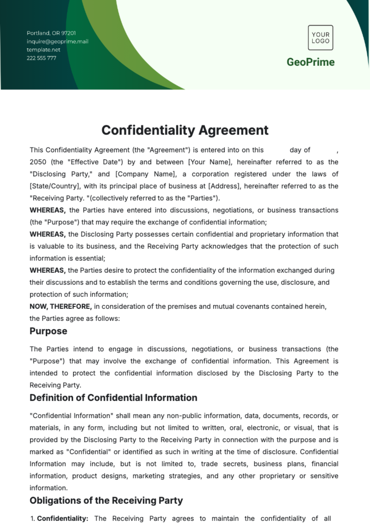 Confidentiality Agreement HR Template - Edit Online & Download