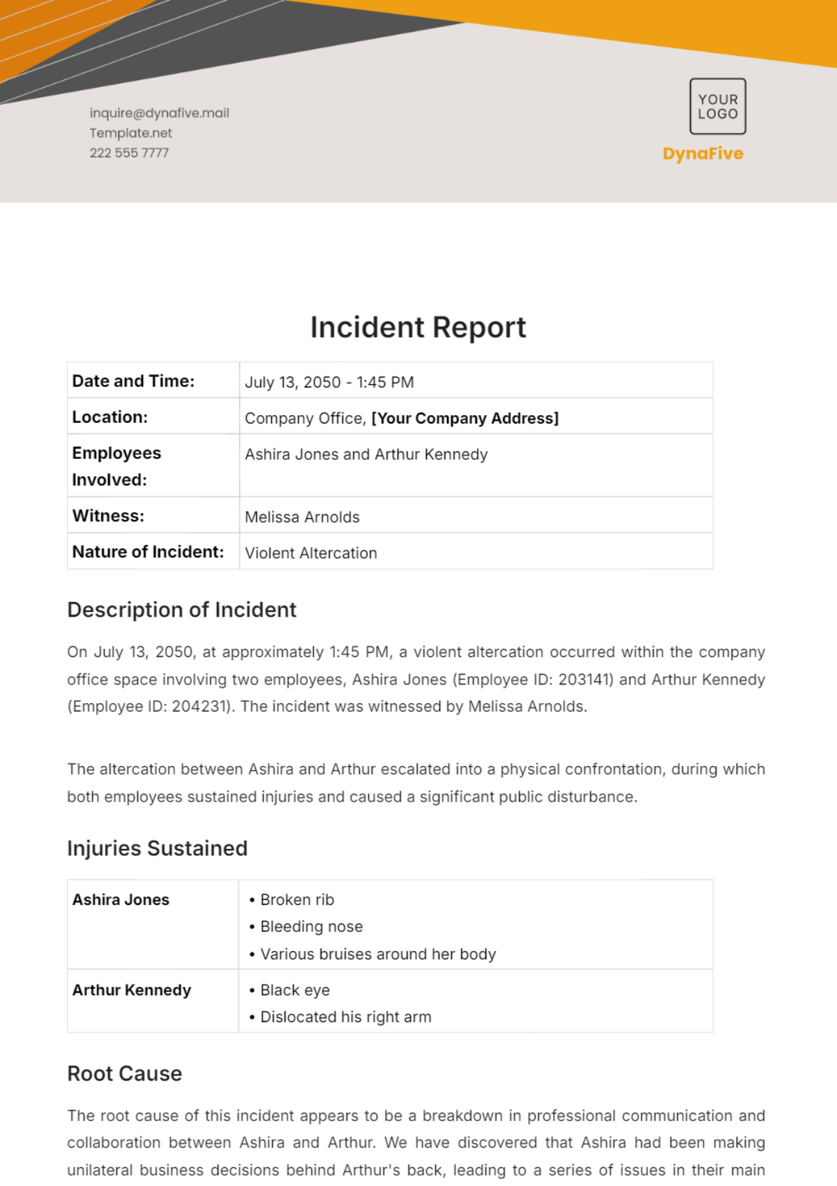 Incident Report HR Template - Edit Online & Download