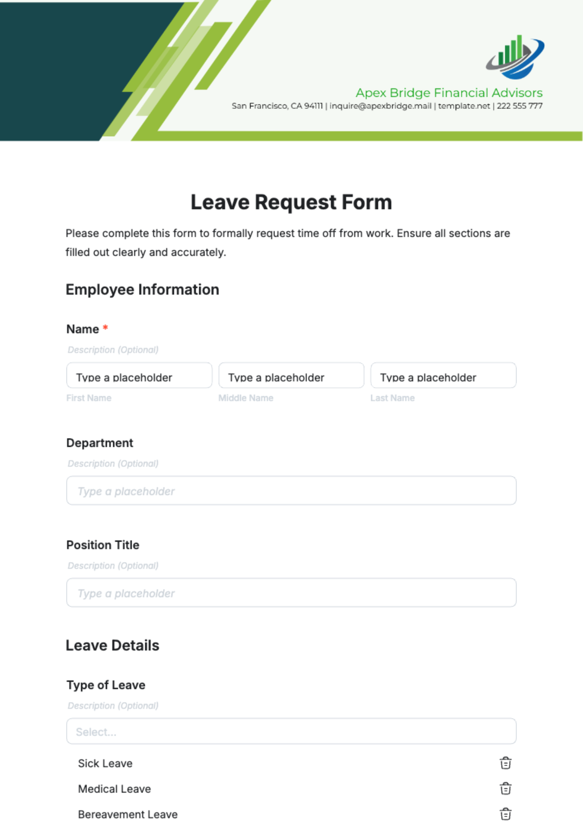 Leave Request Form HR Template - Edit Online & Download