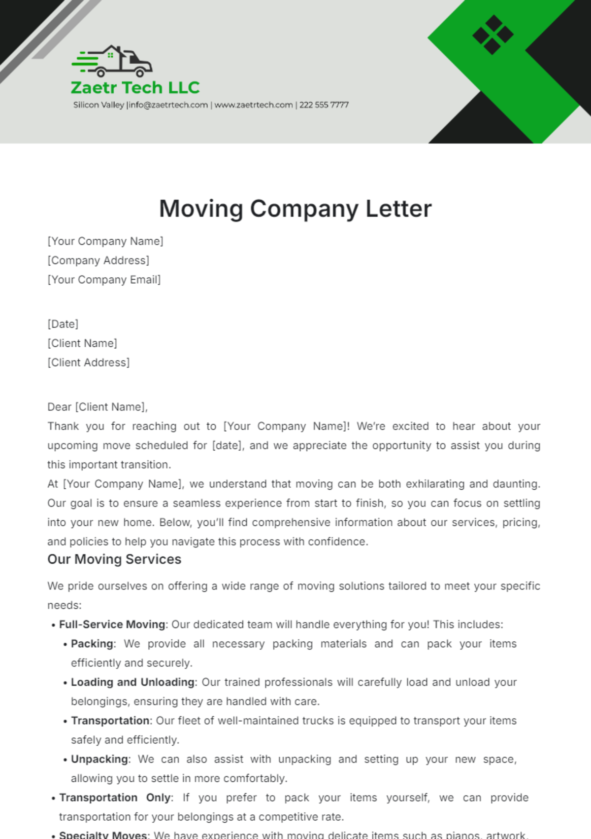 Moving Company Letter Template - Edit Online & Download