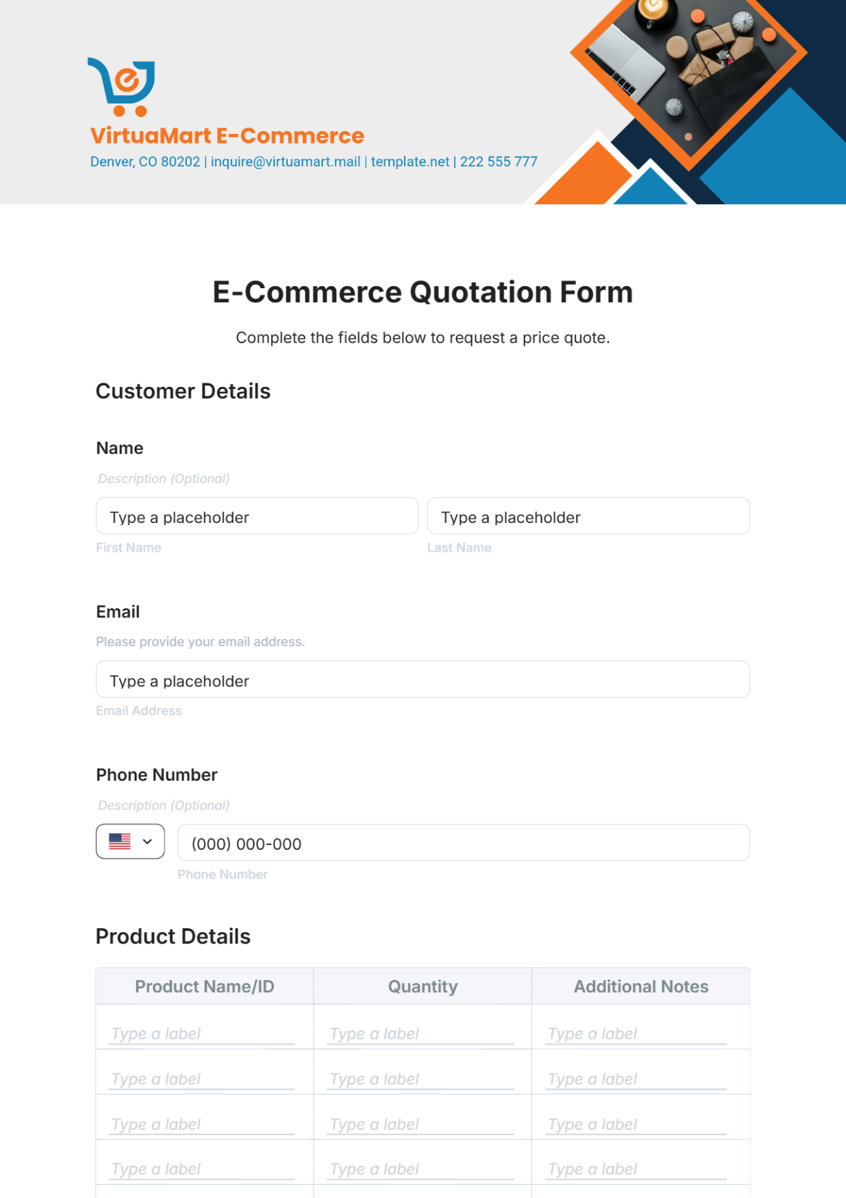 E-Commerce Quotation Form Template - Edit Online & Download