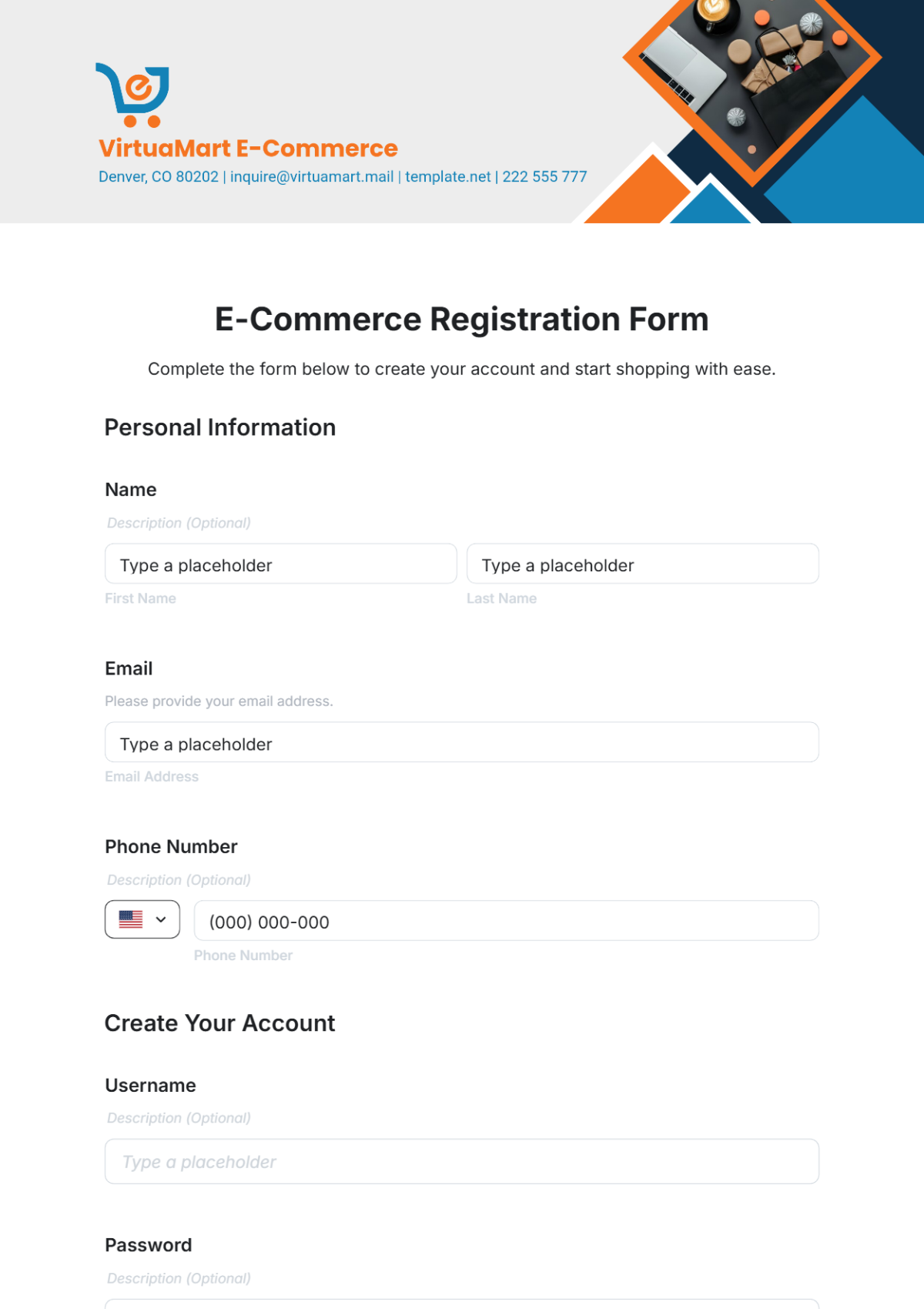 E-Commerce Registration Form Template - Edit Online & Download