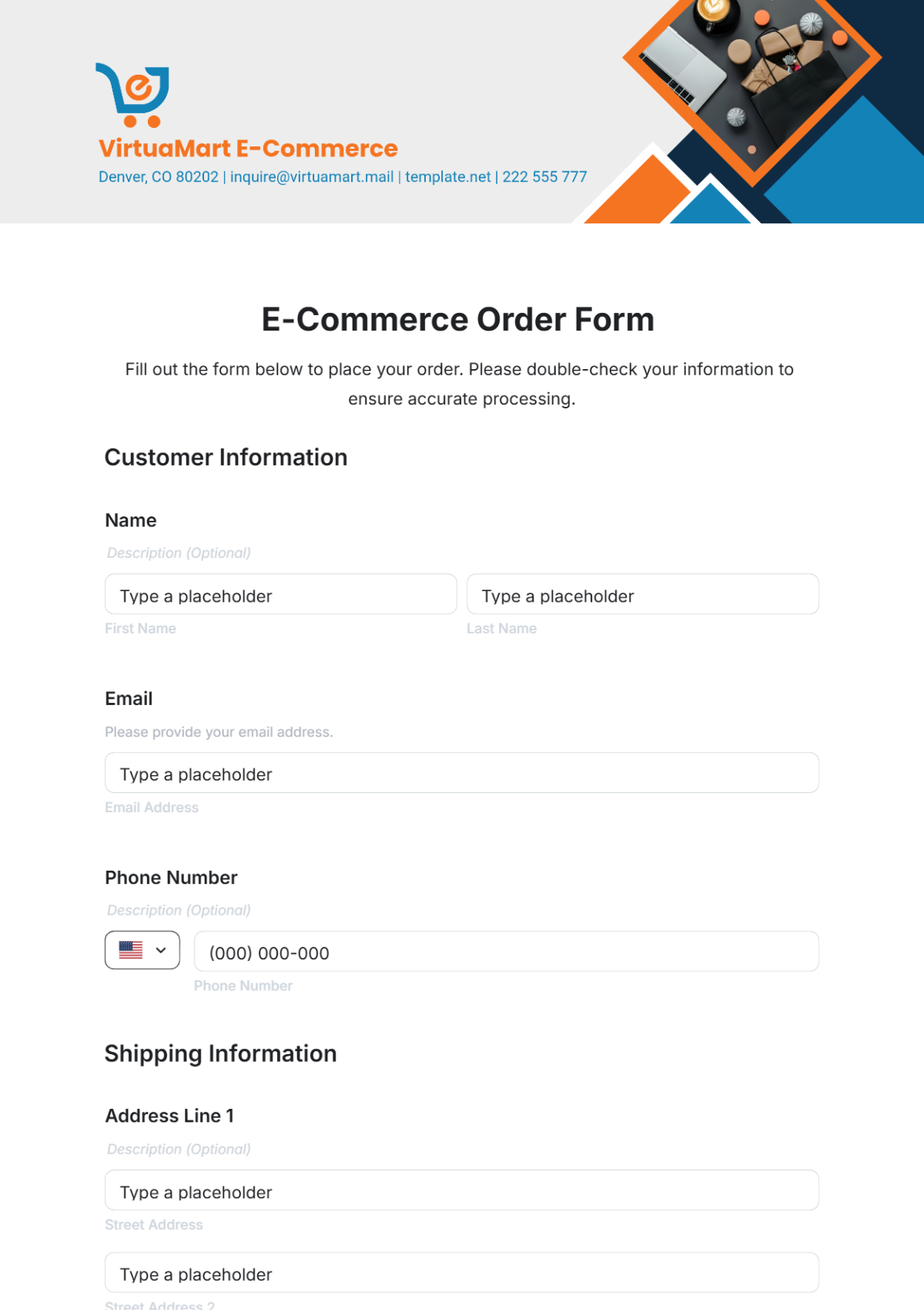 E-Commerce Order Form Template - Edit Online & Download