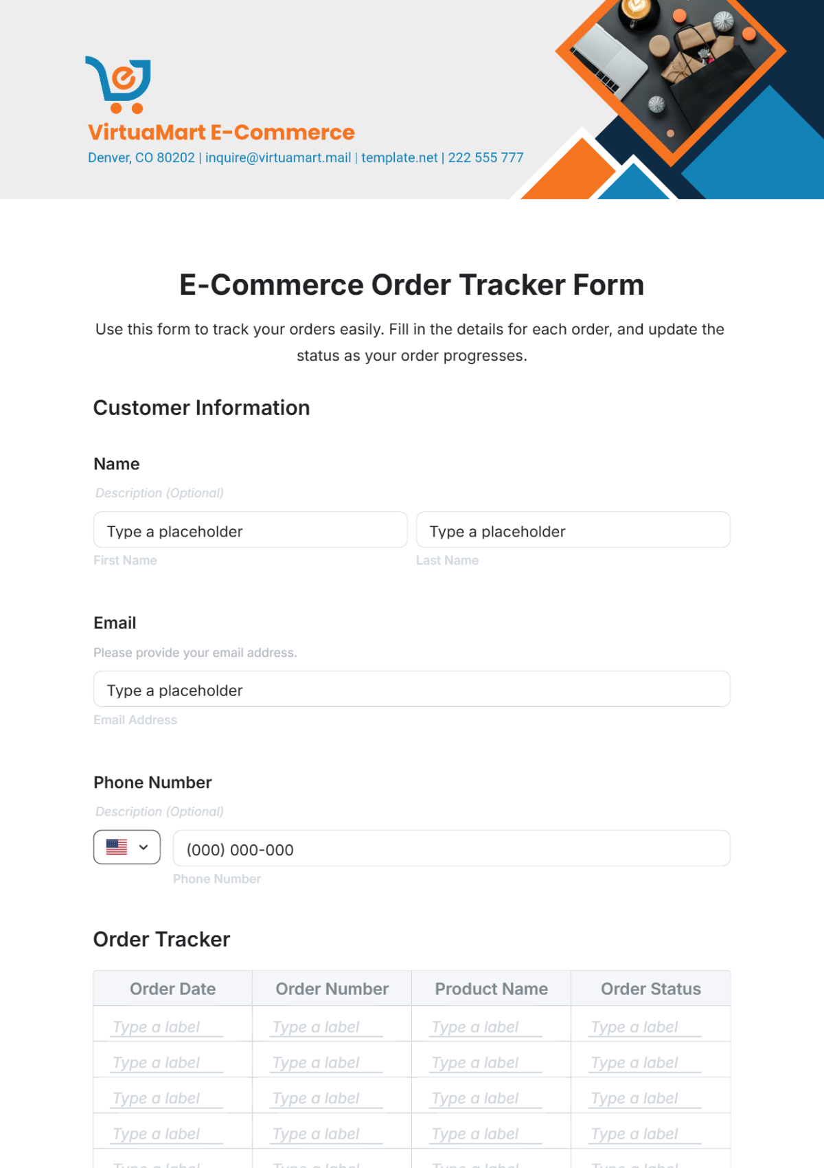 E-Commerce Order Tracker Form Template - Edit Online & Download