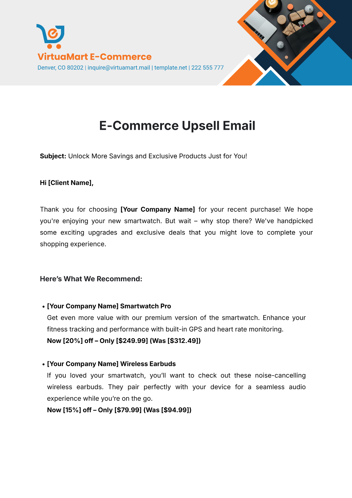 E-Commerce Upsell Email Template - Edit Online & Download