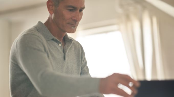 Man working on tablet