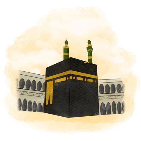 Watercolor Kaaba Line Art Illustration Grand Mosque Kaaba Qibla Png