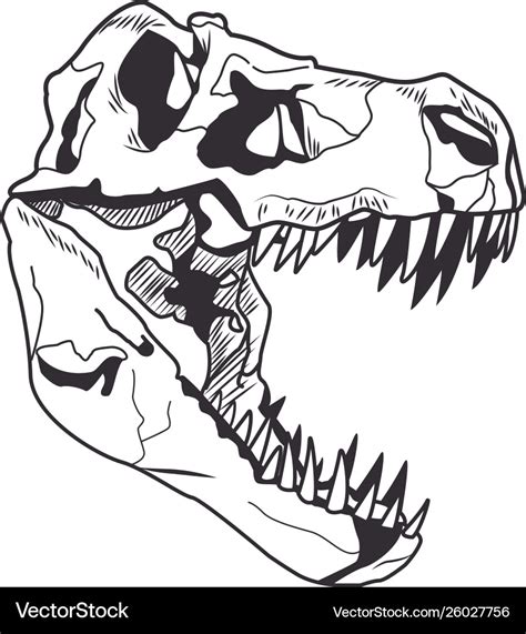 Dinosaur Head Skeleton Drawn Tattoo Icon Vector Image