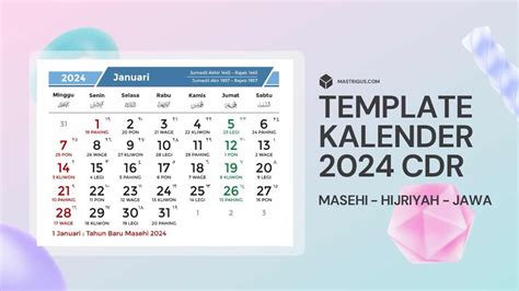 Download Template Kalender 2024 Lengkap Cdr Masehi Hijriyah Jawa