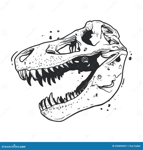 Dinosaur Head Skeleton Hand Drawn Vector Illustration Stock Vector