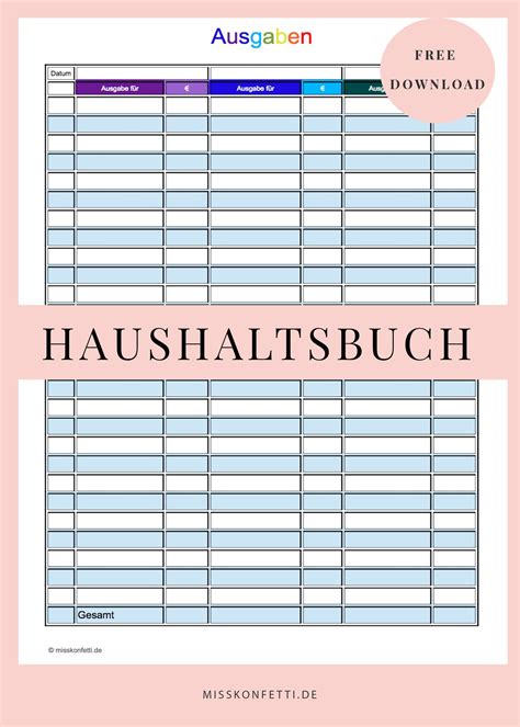 Haushaltsbuch vorlage pdf wunderbar haushaltsbuch vorlage es steht als kostenloser download für den privaten gebrauch zum ausdrucken bereit. Finanzen im Griff mit dem Haushaltsbuch | Miss Konfetti ...