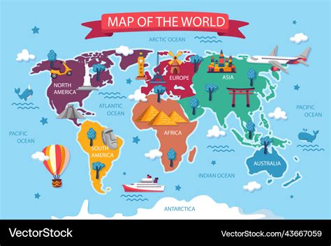 Hand Drawn Kids Map Of The World Royalty Free Vector Image