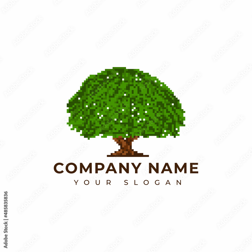 Pixel art Oak tree logo design Stock Vector | Adobe Stock