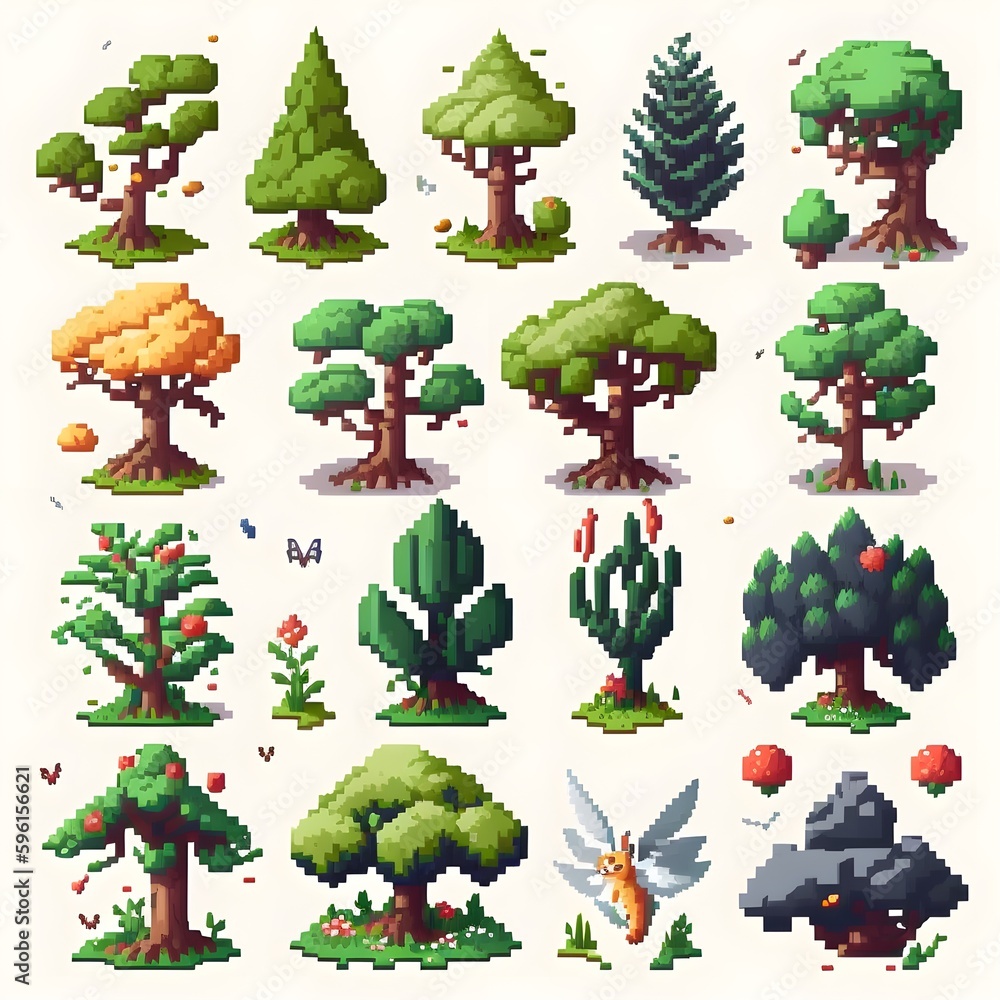 8bits tree sprites pokemon style trees 8096 pixels game sprite fantasy ...