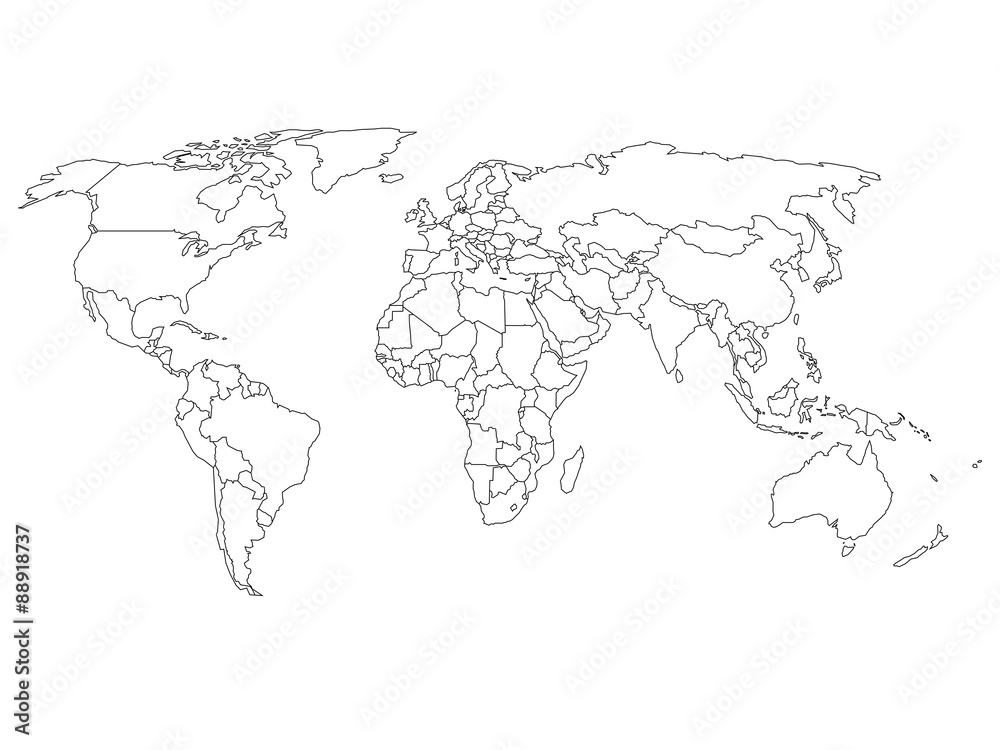 Fototapeta: World map with country borders #88918737 | Naklejamy.com'