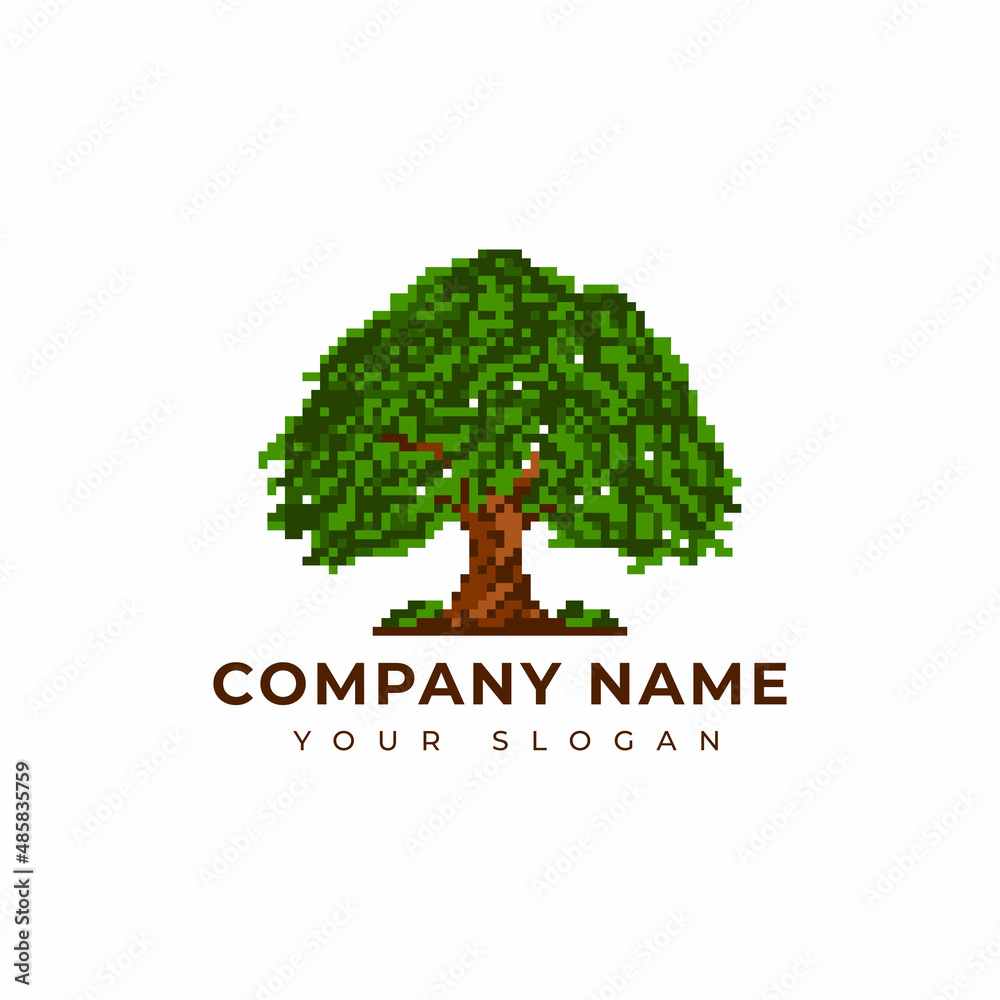 Pixel art Oak tree logo design Stock Vector | Adobe Stock