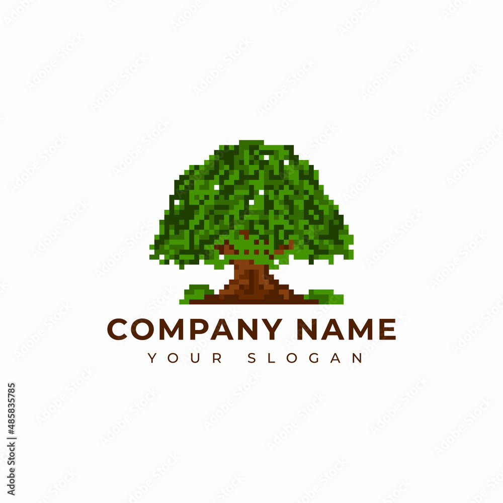 Pixel art Oak tree logo design Stock Vector | Adobe Stock