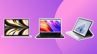 Three of the best laptops for photo editing on a purple background