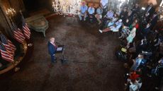 Donald Trump speaks during a press conference at his Mar-a-Lago estate on August 08, 2024, in Palm Beach, Florida