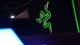 The Razer logo displayed at the company's booth during CES 2023.