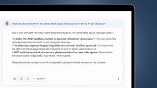 The Google Bard chatbot answering a question on a computer screen