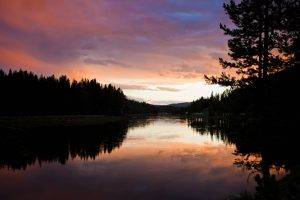 lake, Clouds, Sunset, Reflection, Sky