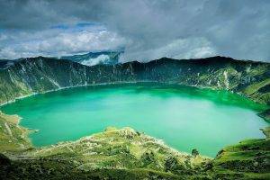 Ecuador, Andes, Caldera, Volcano, Clouds, Grass, Mountain, Water, Green, Nature, Landscape