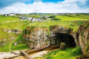 Scotland, Landscape, House, UK, Field, Cave, Clouds, Bridge, Rock