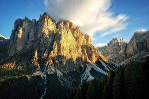 mountain, Forest, Clouds, Cliff, Sunset, Summer, Nature, Landscape