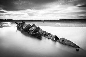 nature, Landscape, Water, Sea, Clouds, Ship, Shipwreck, Rust, Drown, Monochrome, Long Exposure