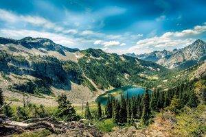 nature, Landscape, Lake, Mountain, Forest, Clouds