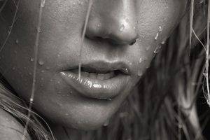 mouths, Closeup, Wet, Monochrome, Women