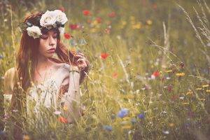 women, Flowers