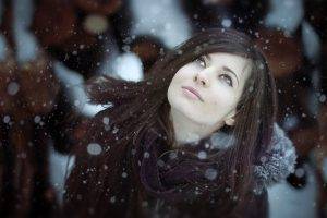 women, Snow, Brunette