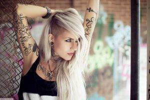 blonde, Tattoo, Women