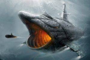 digital Art, Submarine, Sea