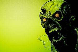 creepy, Screaming, Teeth, Digital Art, Simple Background, Skull, Zombies, Green