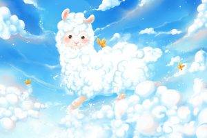 animals alpacas sky clouds birds