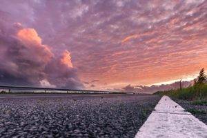 landscape, Street, Clouds