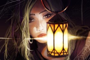 women, Face, Painting, Lantern