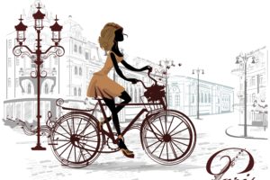 women, Bicycle, Artwork, Paris