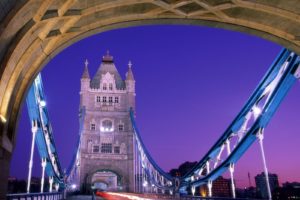 bridge, London, England, Light trails