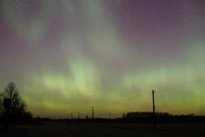 aurorae, Power lines, Stars, Night, Utility pole