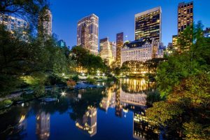 Central Park, New York City, Skyscraper, Pond, Lights, City, Reflection